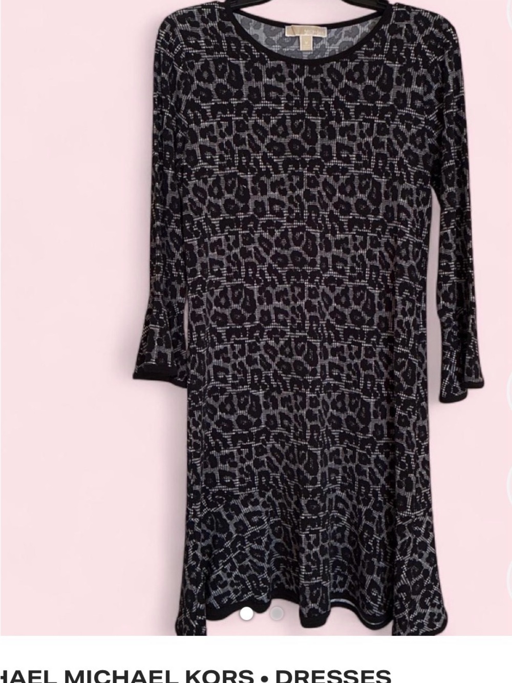 Michael Kors Black and Gray Leopard Print Long Sleeve Dress